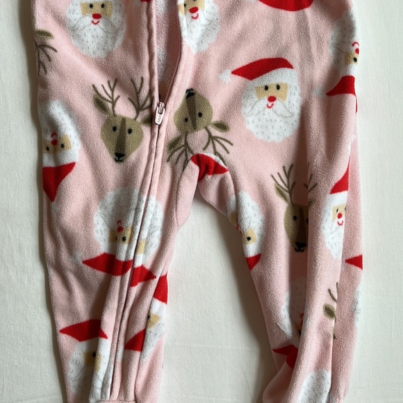 Carter's Baby Girl Fleece Zip Up Footed Santa/ Reindeer Pajamas Size 12 months - Picture 4 of 6